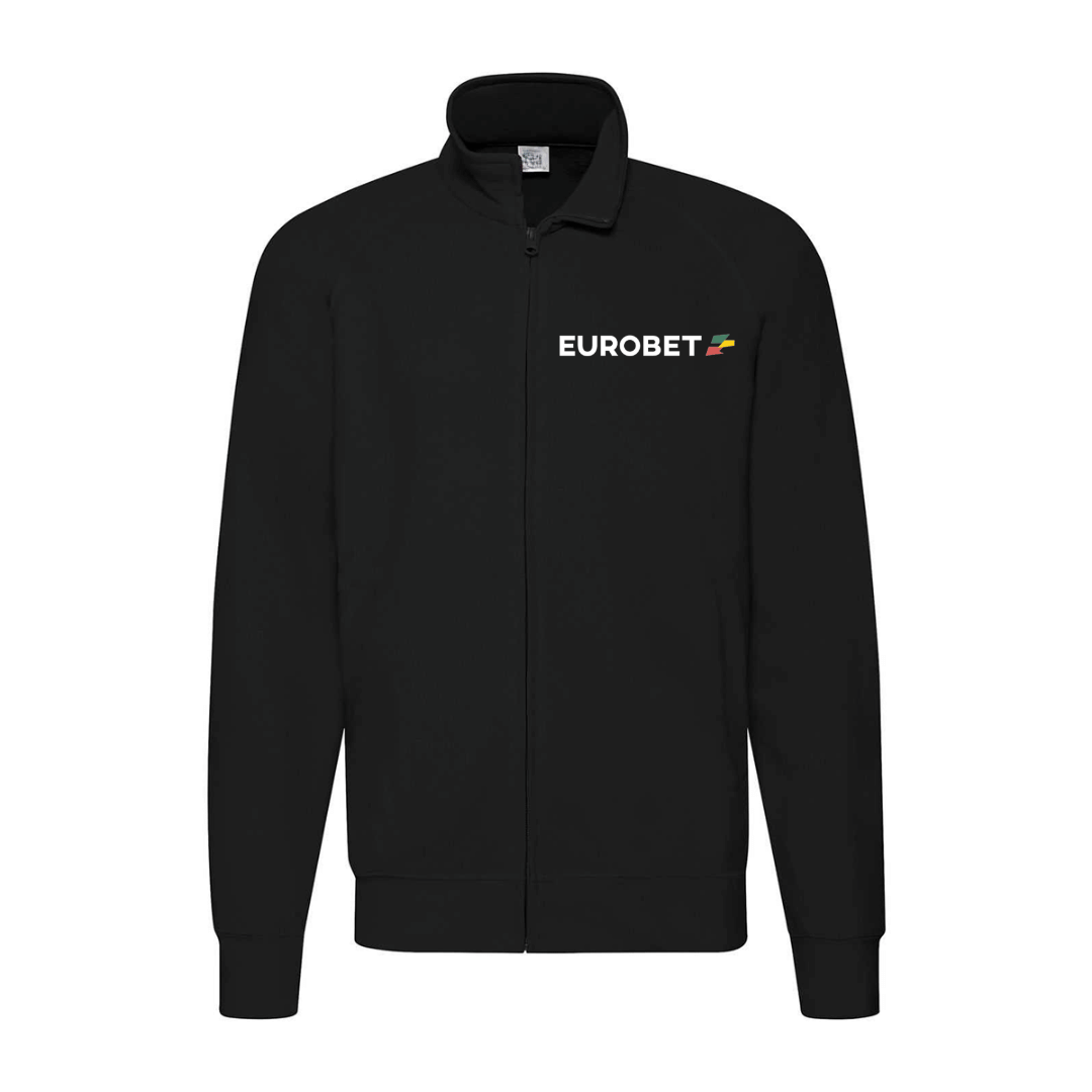 felpa zip senza cappuccio eurobet nera personalizzabile logo lato cuore
