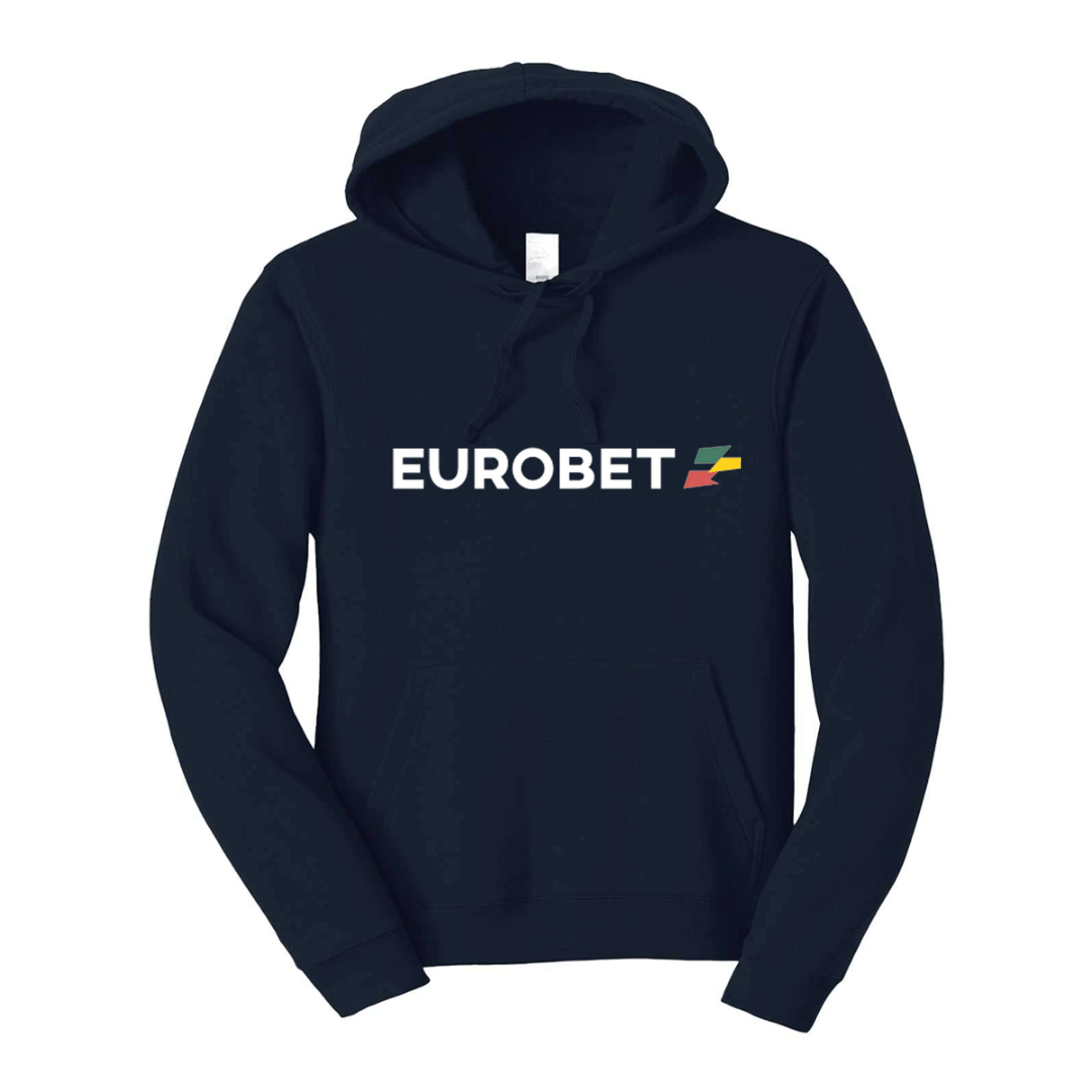 felpa con cappuccio eurobet personalizzabile blu navy logo centrale