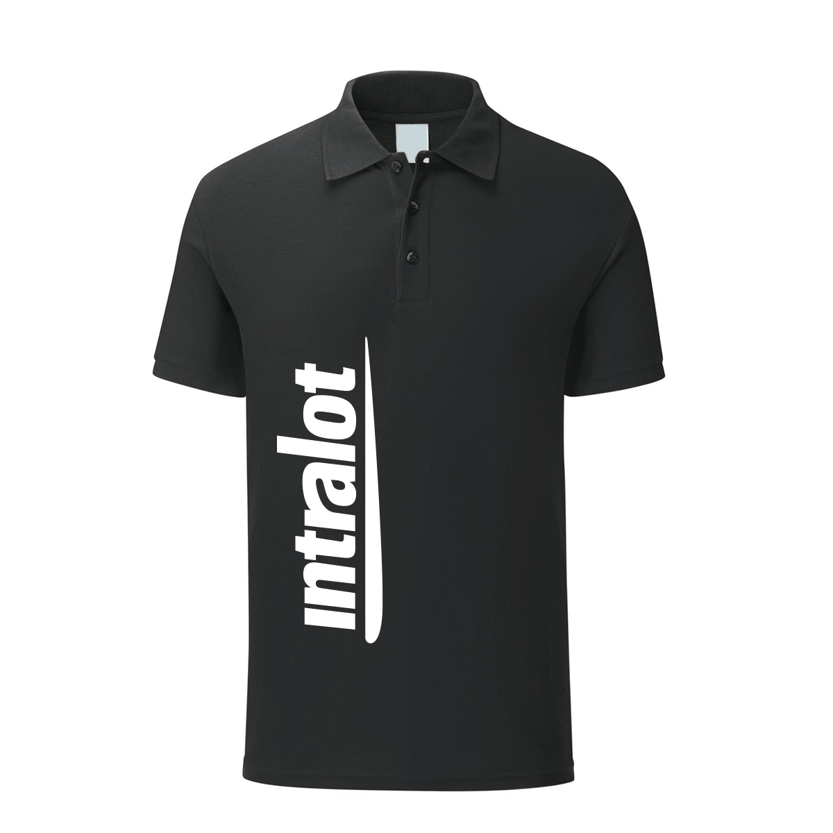polo intralot nera personalizzabile logo verticale
