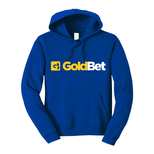 felpa con cappuccio goldbet personalizzabile blu royal logo centrale