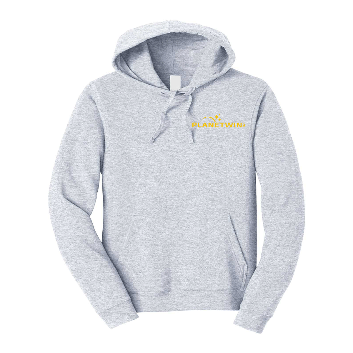 felpa con cappuccio planetwin 365 personalizzabile grigia logo lato cuore
