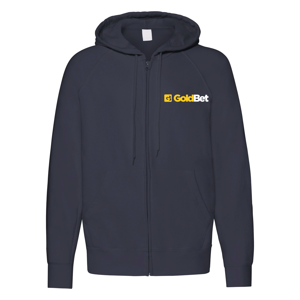 felpa zip cappuccio goldbet blu navy personalizzabile logo lato cuore