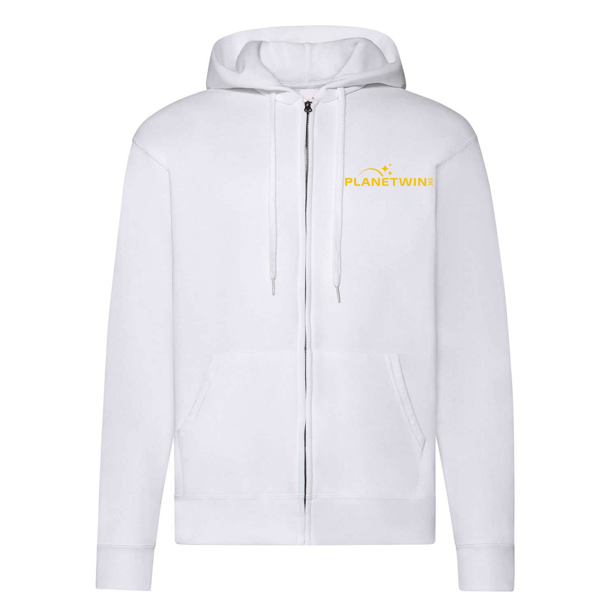 felpa zip cappuccio planetwin 365 bianca personalizzabile logo lato cuore