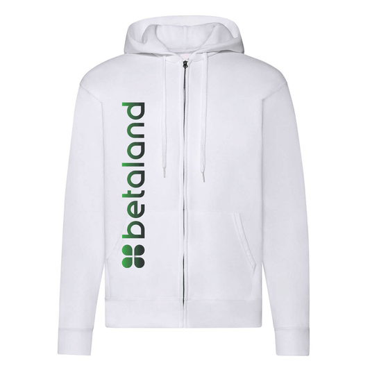 felpa zip cappuccio betaland bianca personalizzabile logo verticale