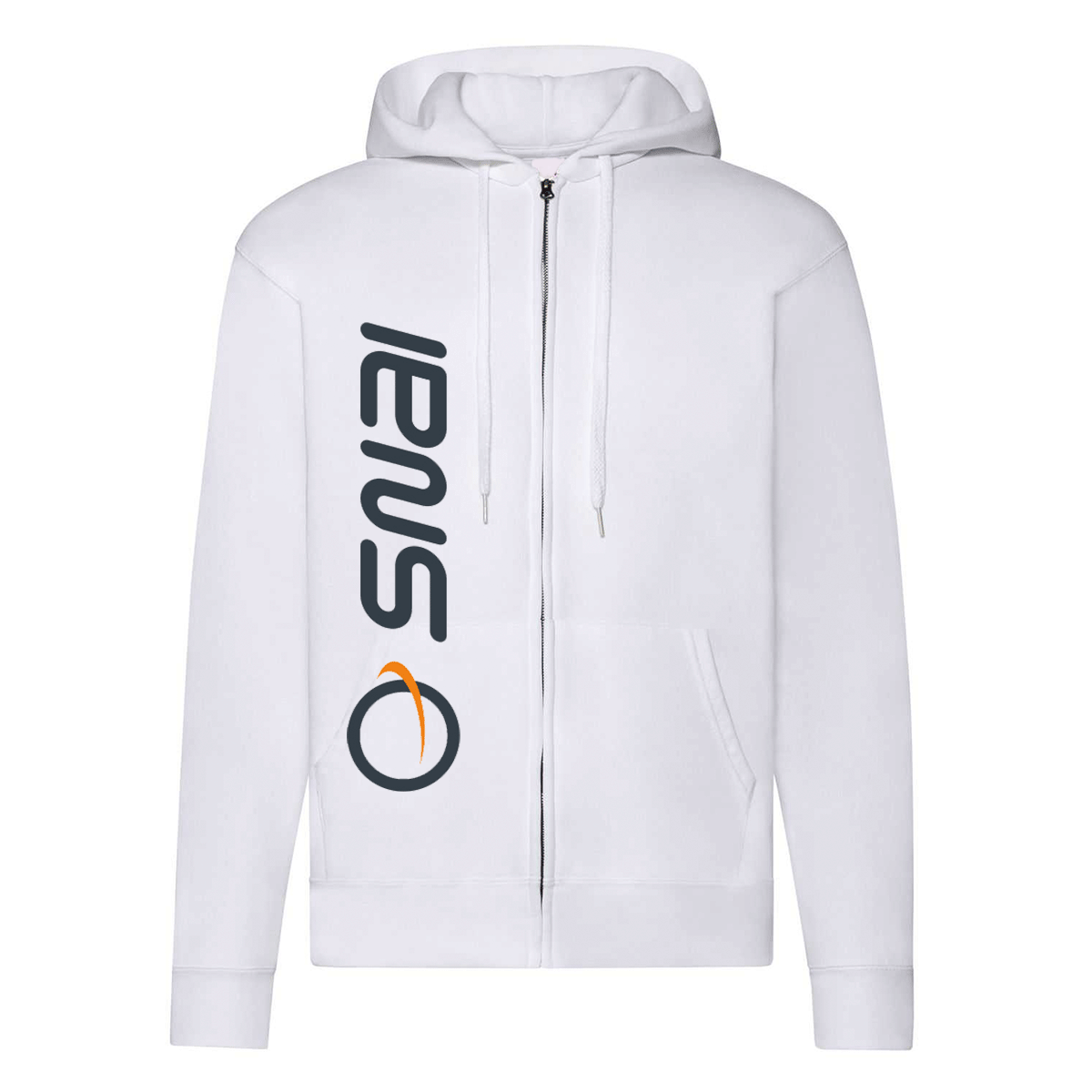 felpa zip cappuccio snai bianca personalizzabile logo verticale