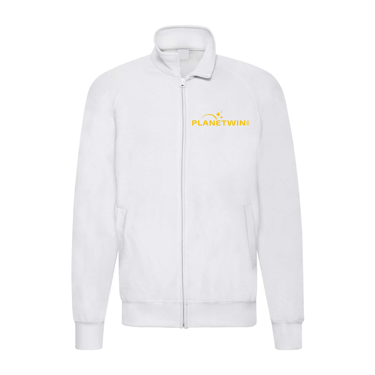 felpa zip senza cappuccio planetwin 365 bianca personalizzabile logo lato cuore