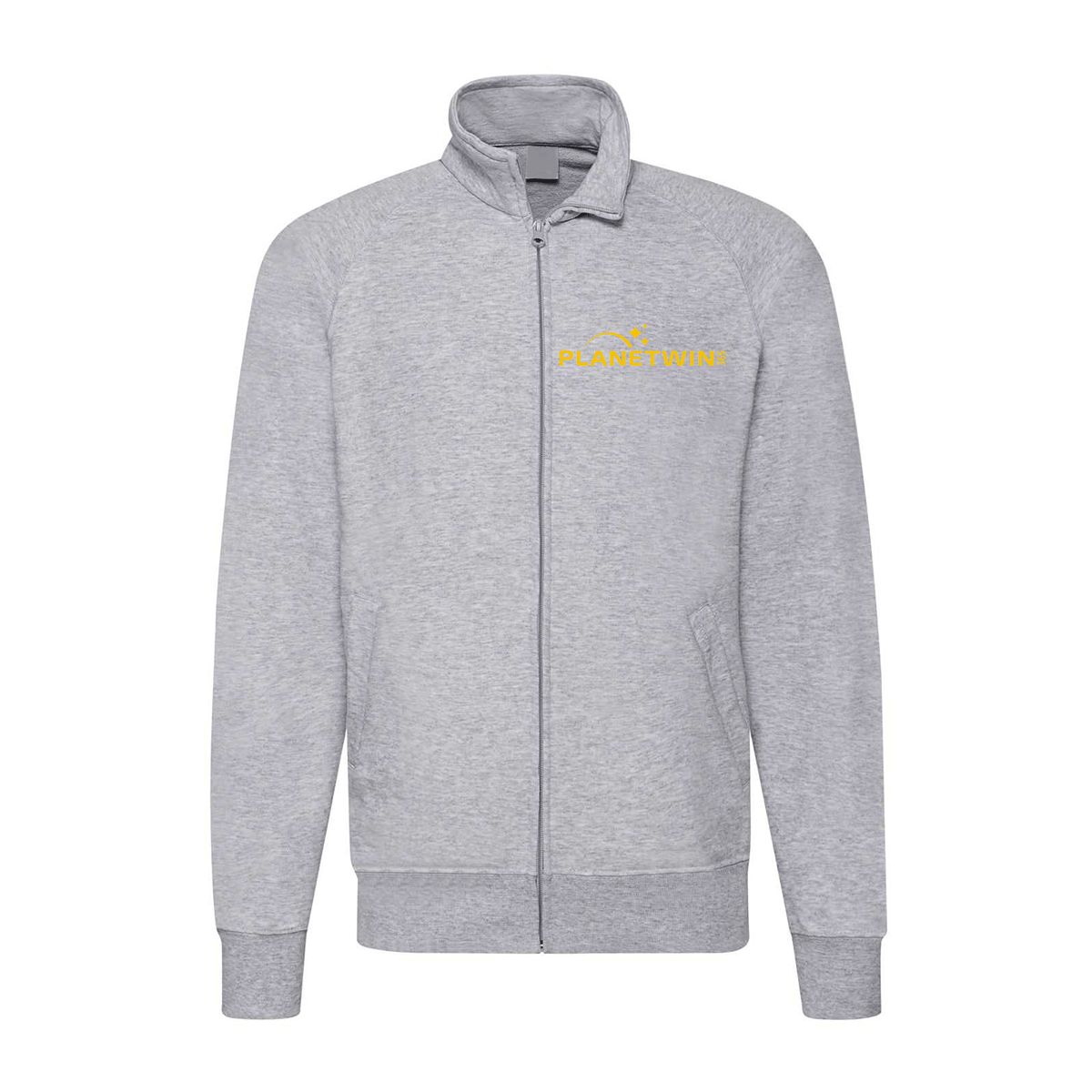 felpa zip senza cappuccio planetwin 365 grigia personalizzabile logo lato cuore