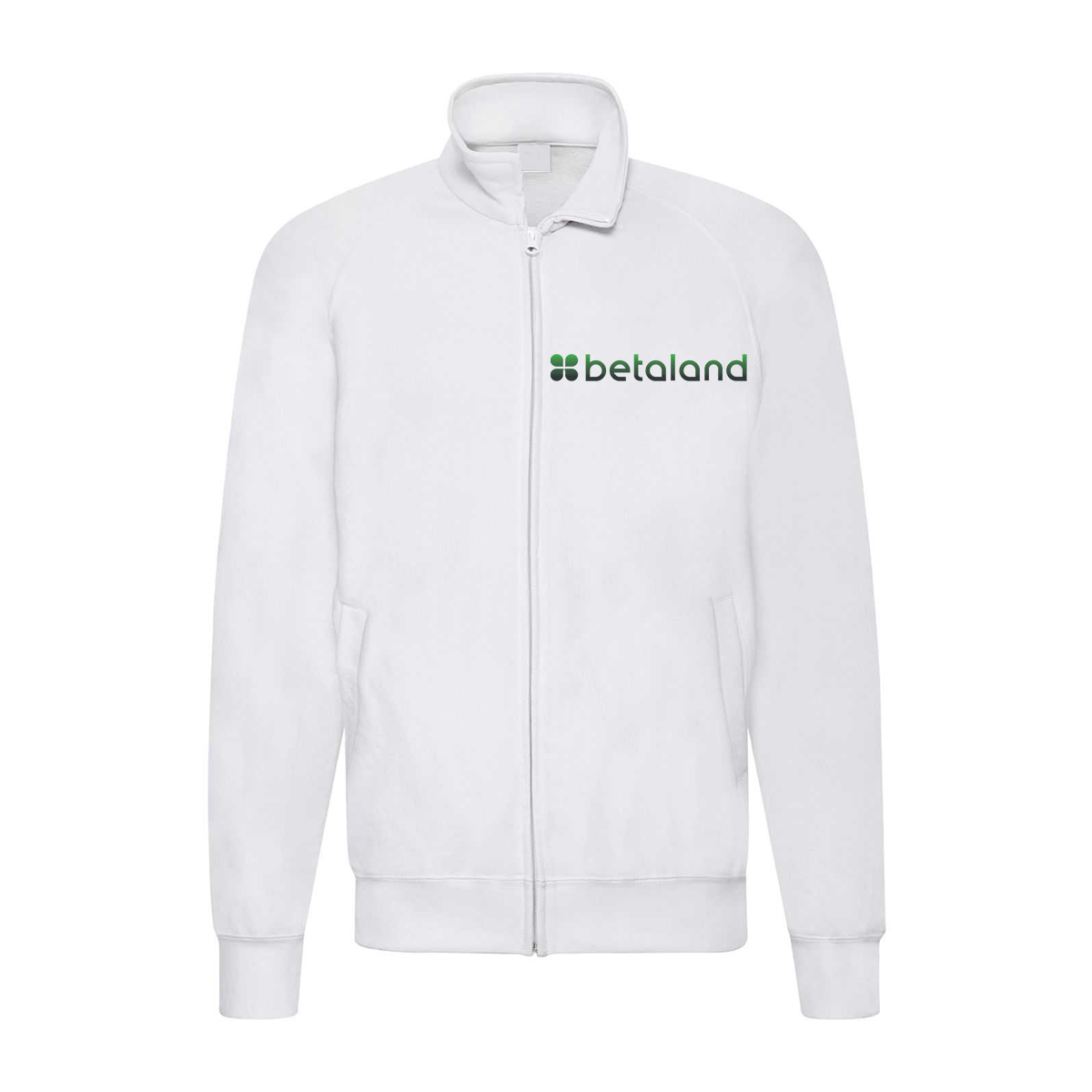 felpa zip senza cappuccio betaland bianca personalizzabile logo lato cuore