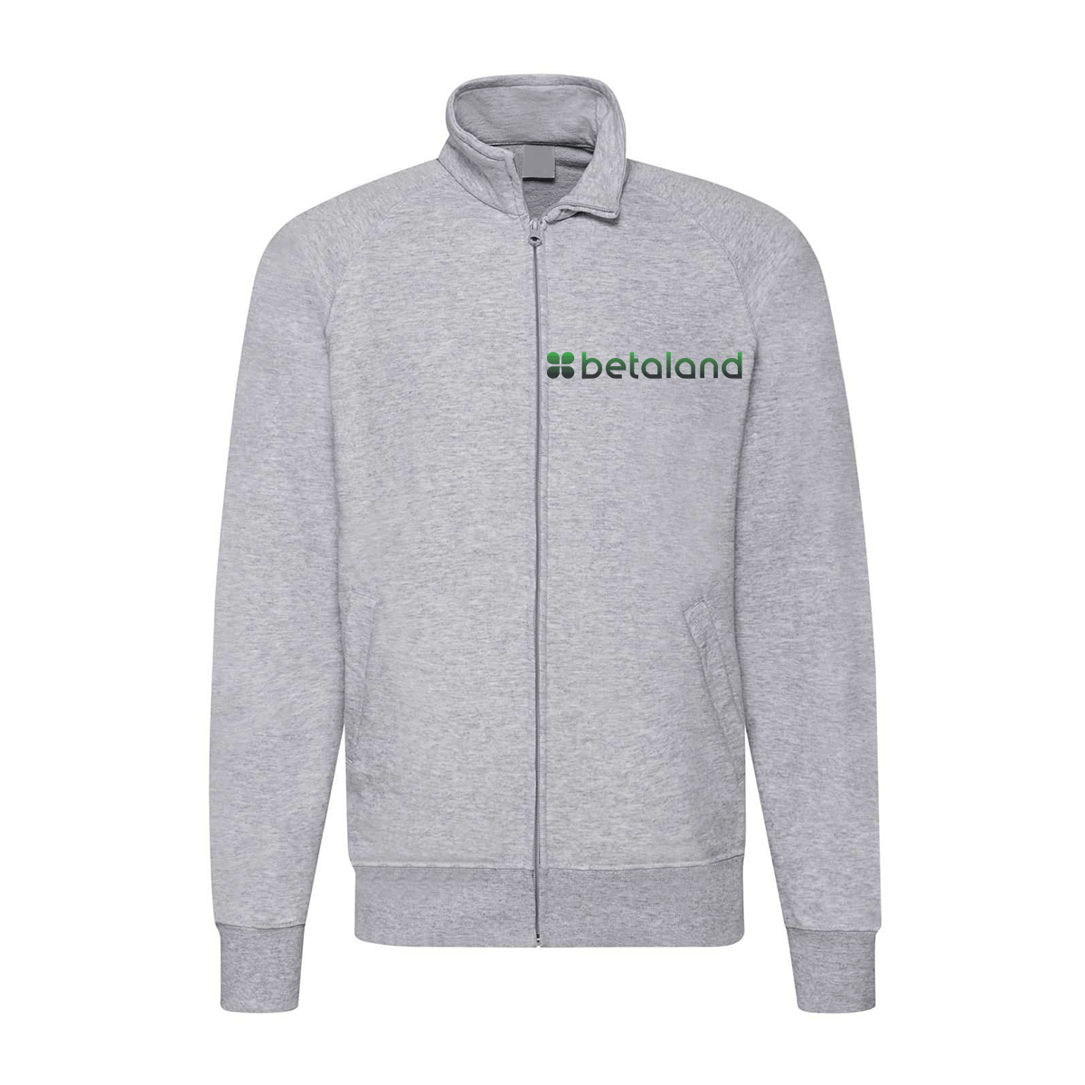 felpa zip senza cappuccio betaland grigia personalizzabile logo lato cuore