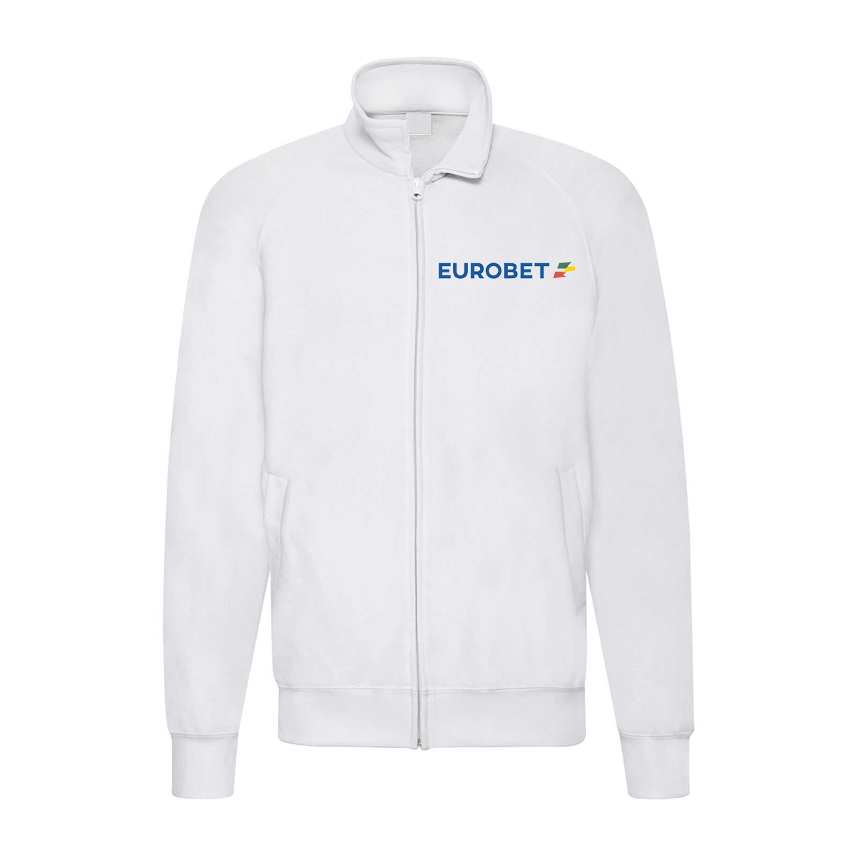 felpa zip senza cappuccio eurobet bianca personalizzabile logo lato cuore