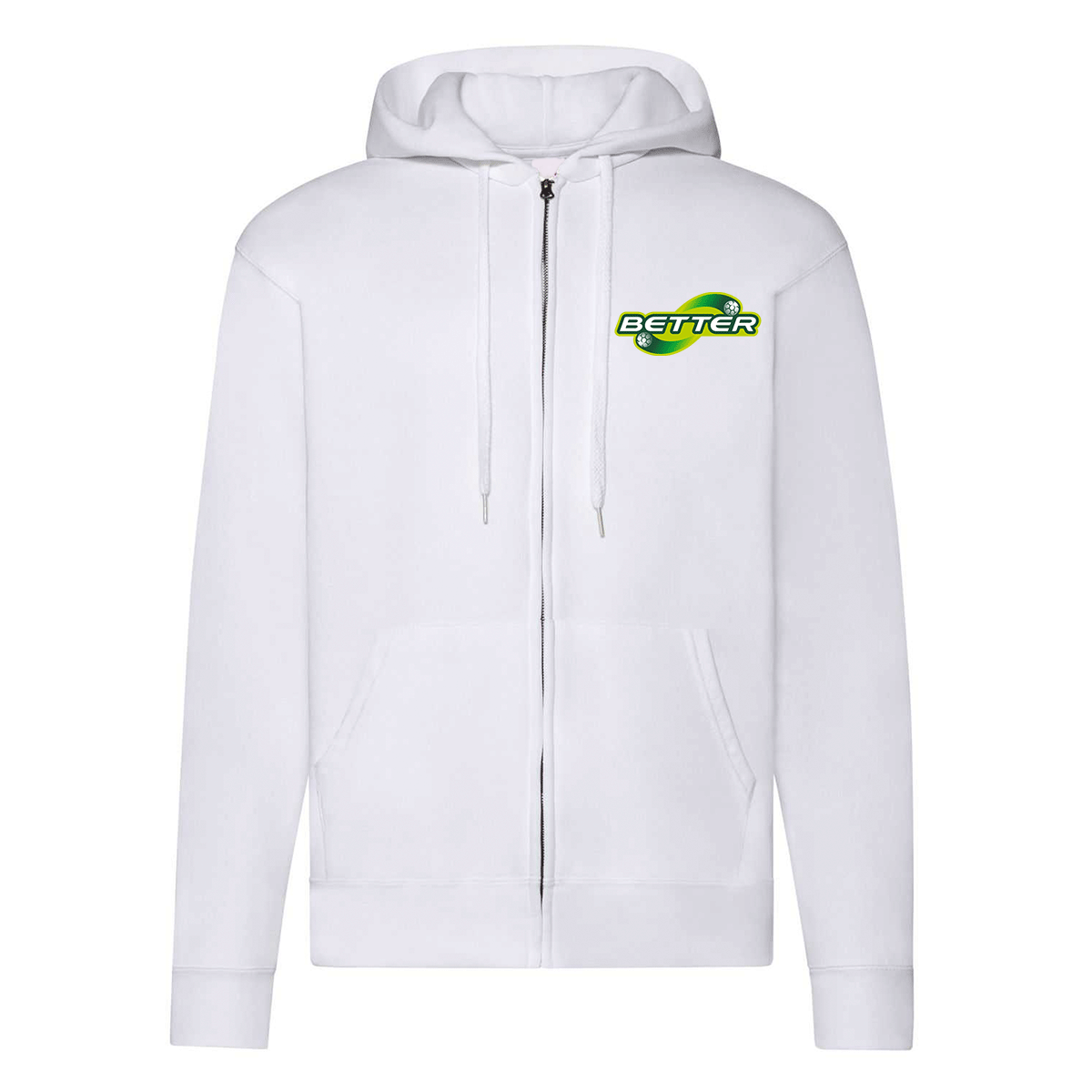 felpa zip cappuccio better bianca personalizzabile logo lato cuore