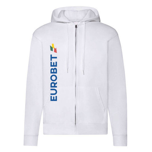 felpa zip cappuccio eurobet bianca personalizzabile logo verticale
