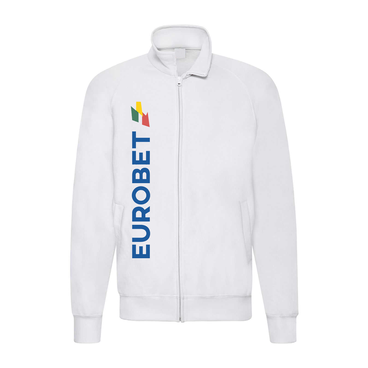 felpa zip senza cappuccio eurobet bianca personalizzabile logo verticale
