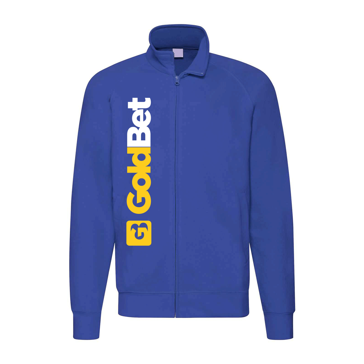 felpa zip senza cappuccio goldbet blu royal personalizzabile logo verticale