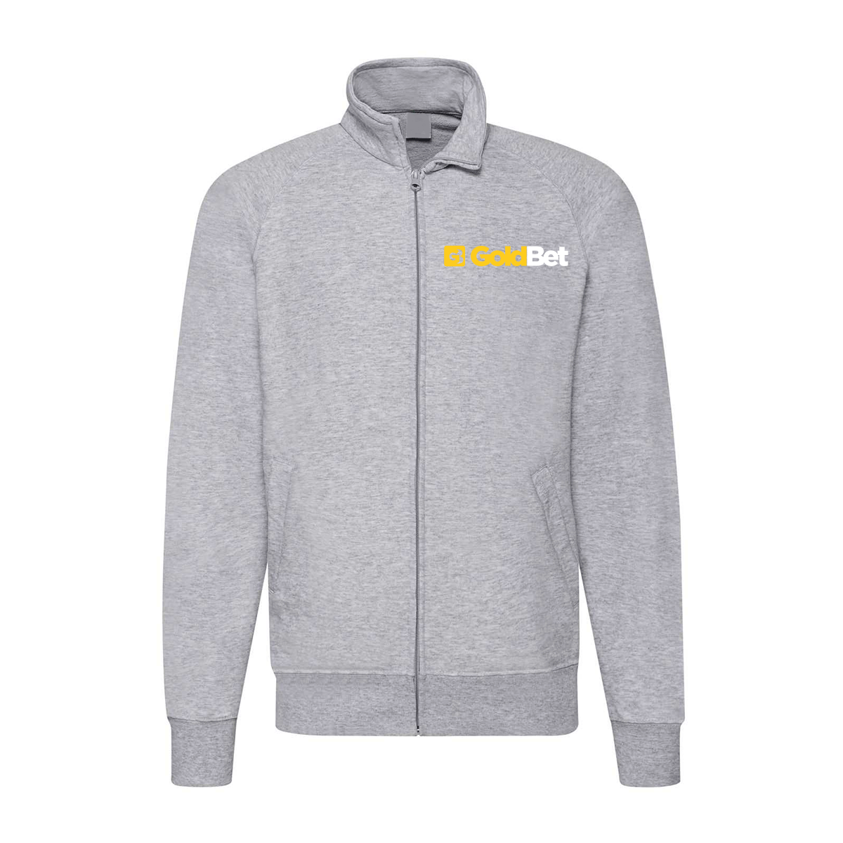 felpa zip senza cappuccio goldbet grigia personalizzabile logo lato cuore