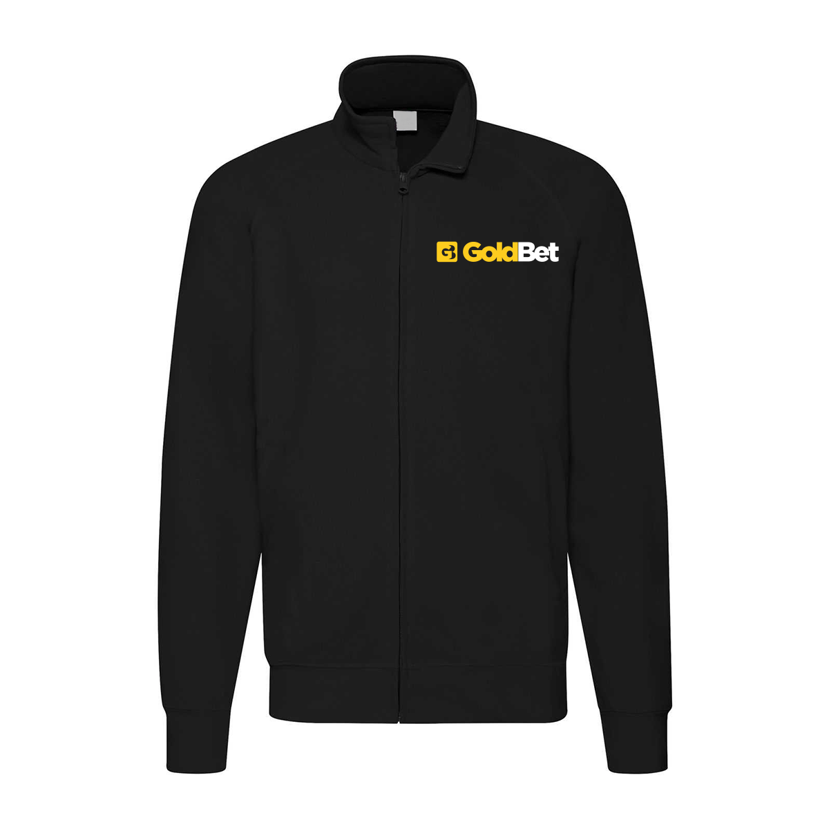 felpa zip senza cappuccio goldbet nera personalizzabile logo lato cuore